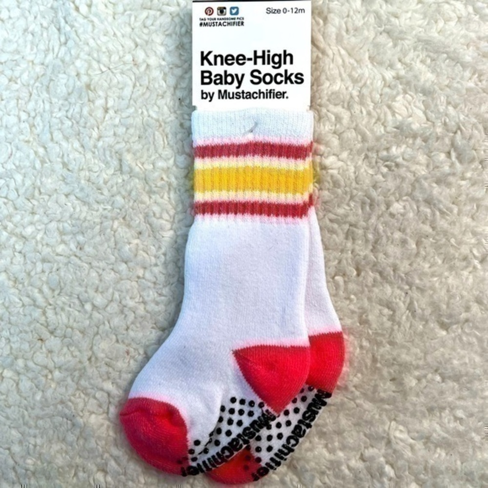 FCTRY Mustachifier Knee High Athletic Pink Socks